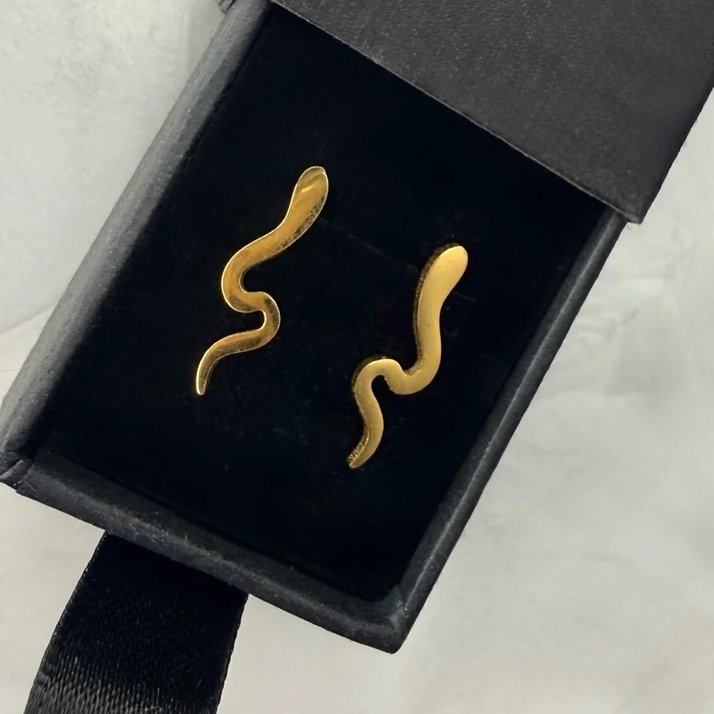 Gold Stainless Steel Snake Ear Studs | 15mm